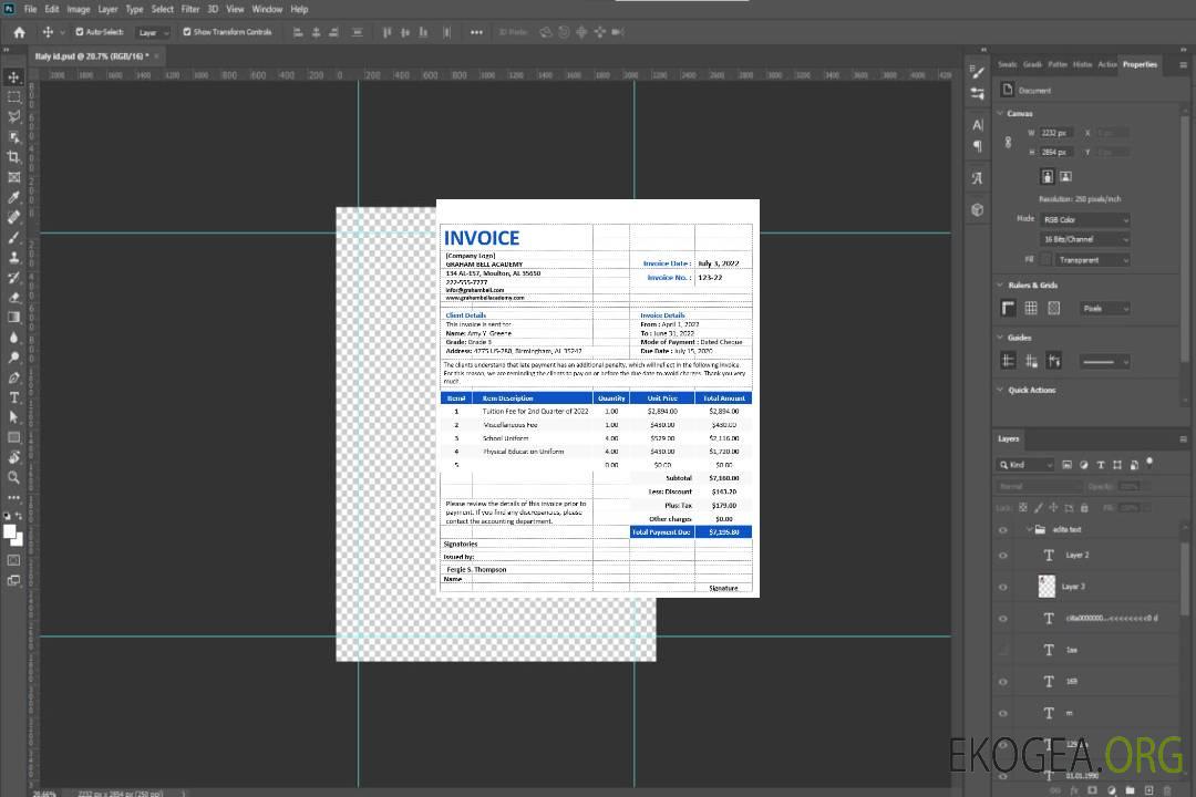 Exemple de modèle de facture scolaire gratuit template